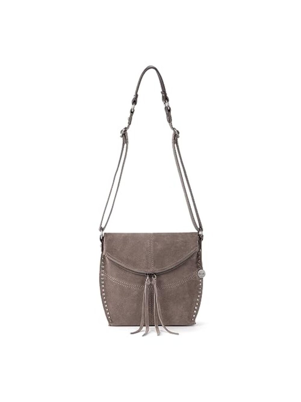 Suede Crossbody Bag with Adjustable Webbing Strap Magnetic Snap Closure
